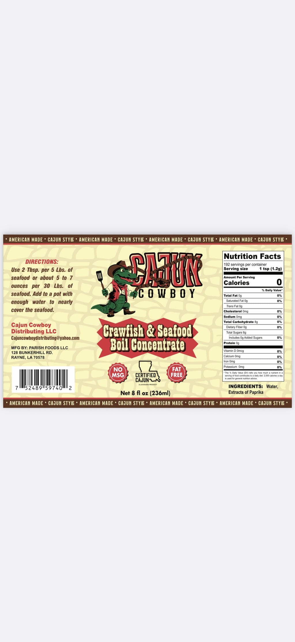 Cajun Cowboy Seafood Boil Concentrate