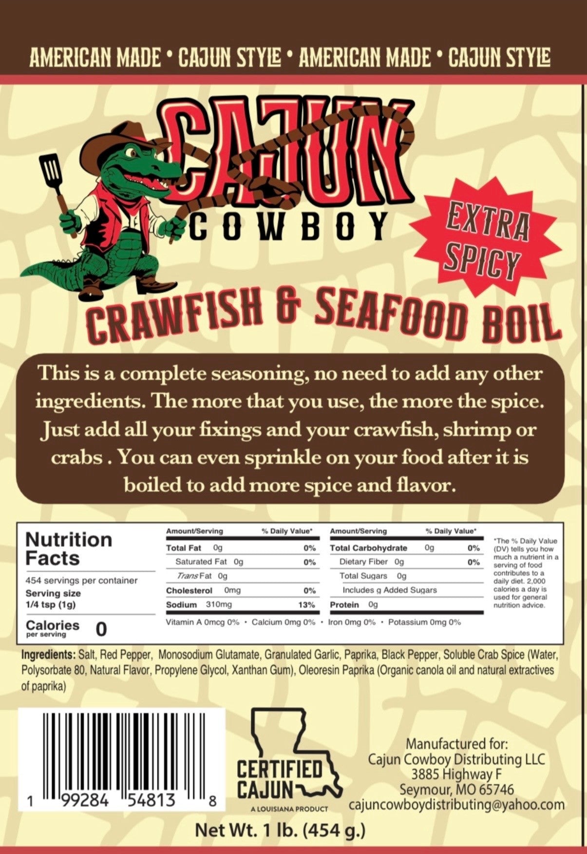 Cajun Cowboy Extra Spicy Crawfish & Seafood Boil